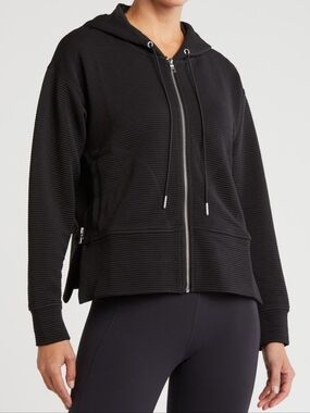 NWT DKNY Sport Ribbed Full Zip Hooded Jacket Black XL